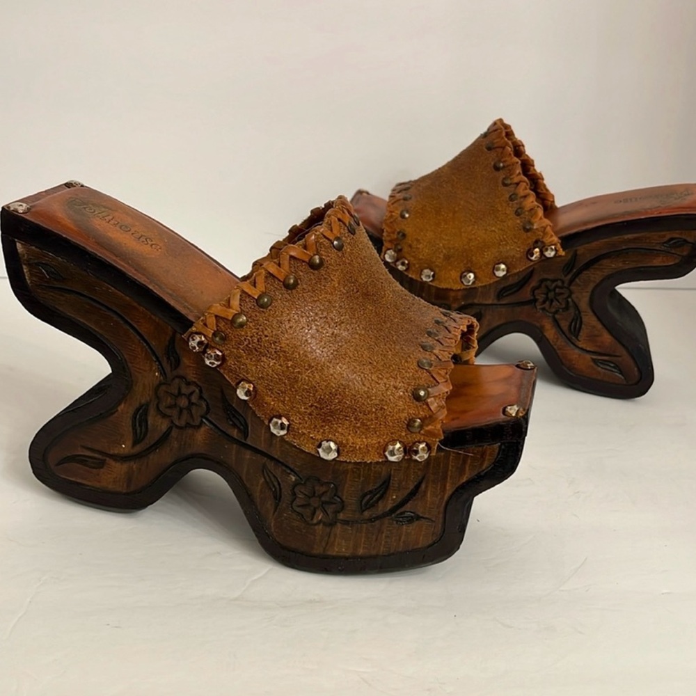 Vintage Y2K Rare Dollhouse Leather Wooden Platform Wedge Shoes